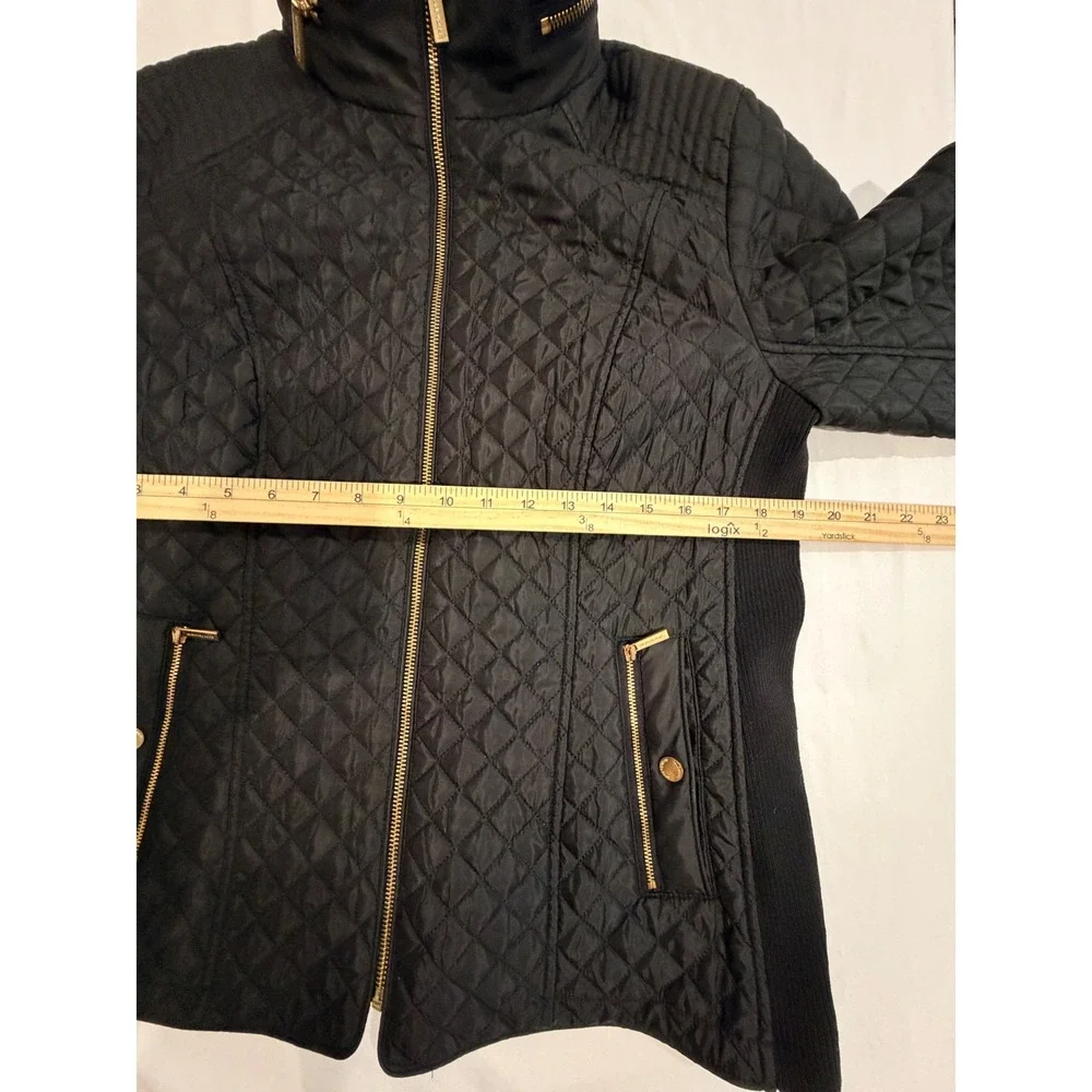 Michael Michael Kors Women's Black Quilted Zip Gold Snap Barn Fall Jacket Large